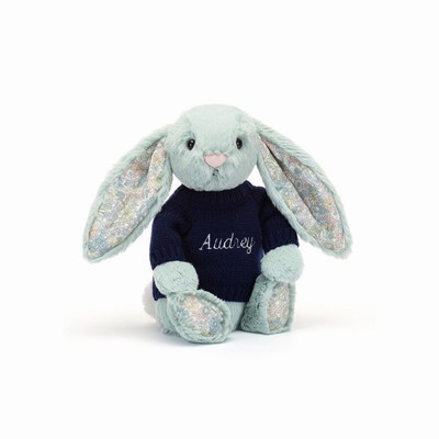 Jellycat Blossom Sage Bunny with Navy Jumper UK | 83605ZWCY